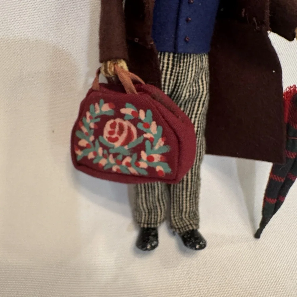 Dansk Turistvare Cloth Doll Gentleman 7.5in Brown Danish‎ Folk Art Top Hat Bag
